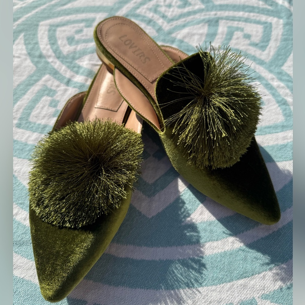 Velvet Pom Pom Flats